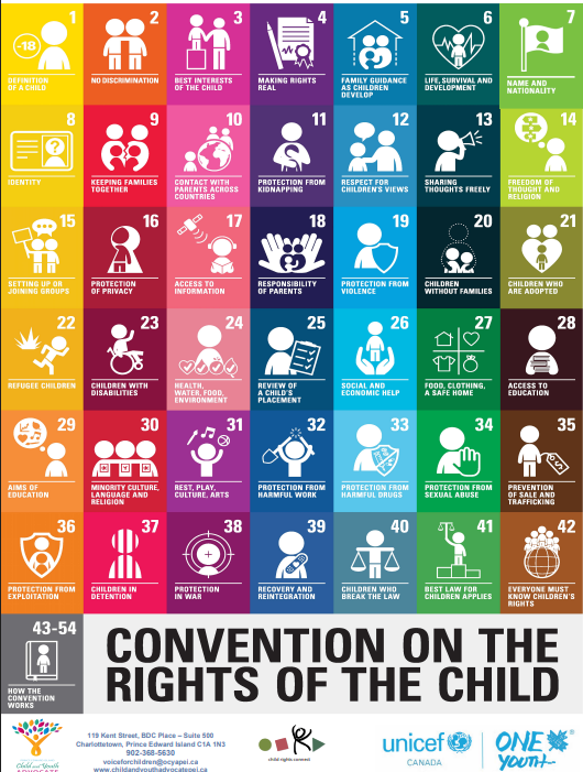 Colourful poster with articles from the UNCRC